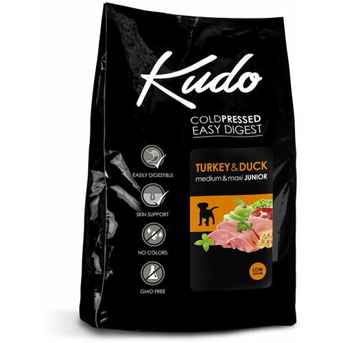 Danube Petfoods Kudo hrana za štence - Turkey and Duck Medium and Maxi JUNIOR - Low Grain 12kg + 3kg gratis Cene