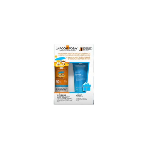 LAROCHE-POSAY Anthelios PROMO Dermo-Pediatrics sprej SPF50+ i Lipikar gel lavant Slike