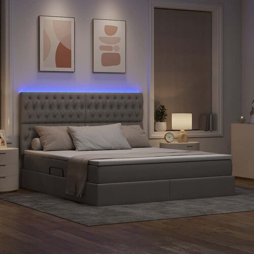  LED krevet za pohranu s madracem Sivosmeđa 180 x 200 cm Tkanina Slike