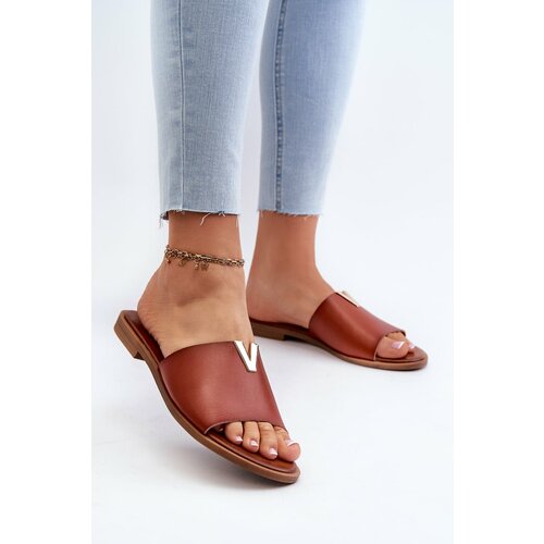 Kesi Women's eco leather slippers with flat heels, brown Maliha Cene