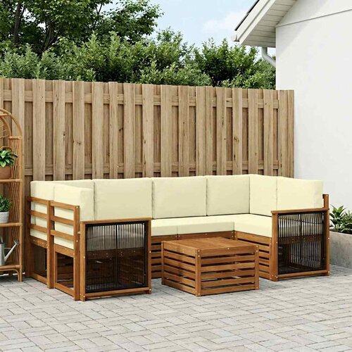  Set vanjskih sofa 7 kom. Prirodna i krem Čvrsto drvo akacije Cijene