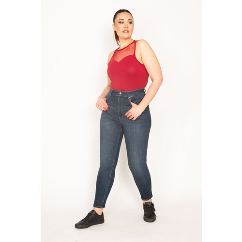 Şans Women's Large Size Navy Blue 5 Pocket Lycra Super Skinny Jean Trousers Slike