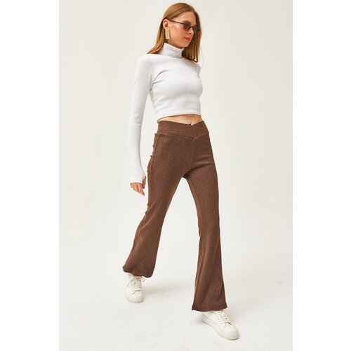 Olalook Women's Bitter Brown Cross Band Detail Raised Spanish Leggings Cijene