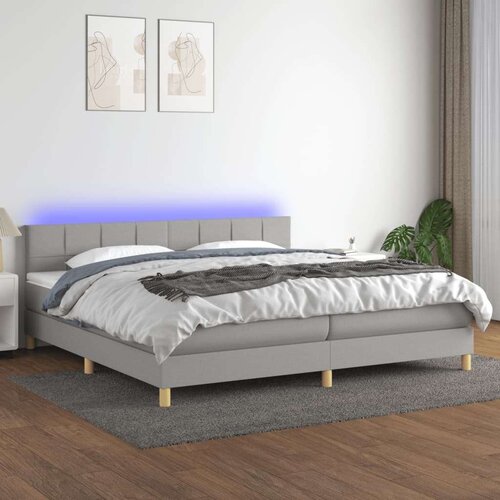  Box spring postelja z vzmetnico LED sv. siva 200x200 cm blago, (20789396) Slike