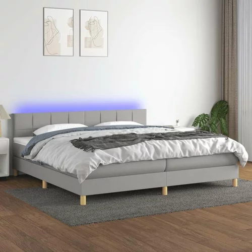  Box spring postelja z vzmetnico LED sv. siva 200x200 cm blago, (20789396)
