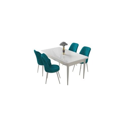 Hanah home nil - white, turquoise whiteturquoise dining table &amp;amp; chairs set (5 pieces) Slike