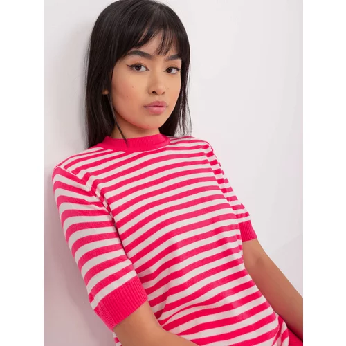 Fashion Hunters Fluo pink-white striped knitted blouse