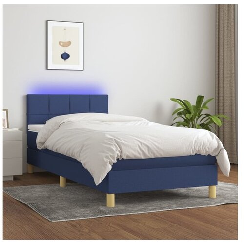  Box spring postelja z vzmetnico LED modra 100x200 cm blago Cene