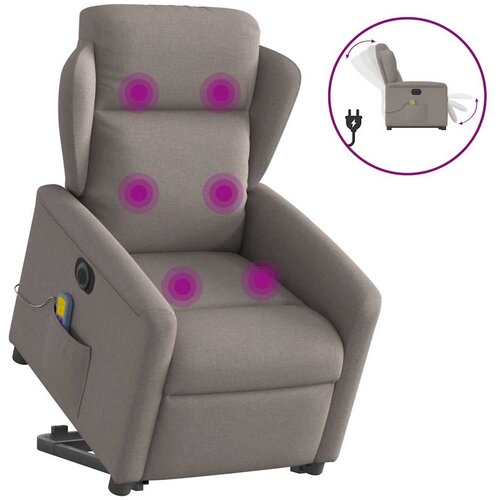 VidaXL Električni masažni naslonjač na podizanje od tkanine smeđesivi Slike