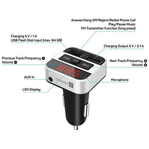 Connect IT CCC-8800-SL - fm predajnik za auto sa handsfree funkcijom crna/srebrna Slike
