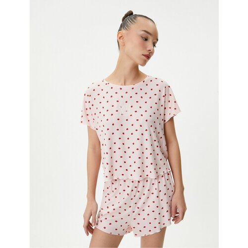 Koton Short Sleeve Pajamas Set Strawberry Printed Short Sleeve Crew Neck Viscose Slike