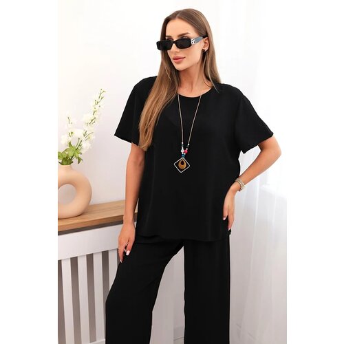 Kesi Włoski Women&amp;#039;s set with a loose blouse and wide pants black Slike