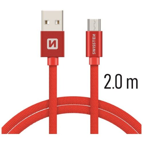 Swissten kabel USB/microUSB, platneni, 2m, crveni Slike