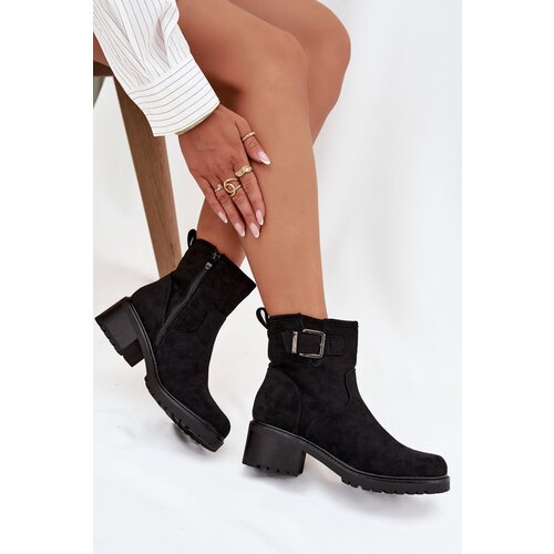 Boto Insulated Women&amp;#039;s Ankle Boots Low Heel Block with Buckle Black Helvina Slike