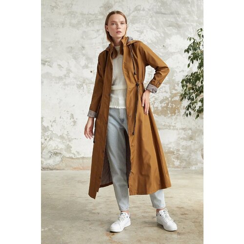 InStyle Lined Patterned Trench Coat - Tan Cene