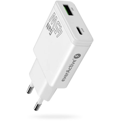 EverActive Charger GaN 1x USB-C, 1x USB Quick Charge 3.0 45W PD white Slike