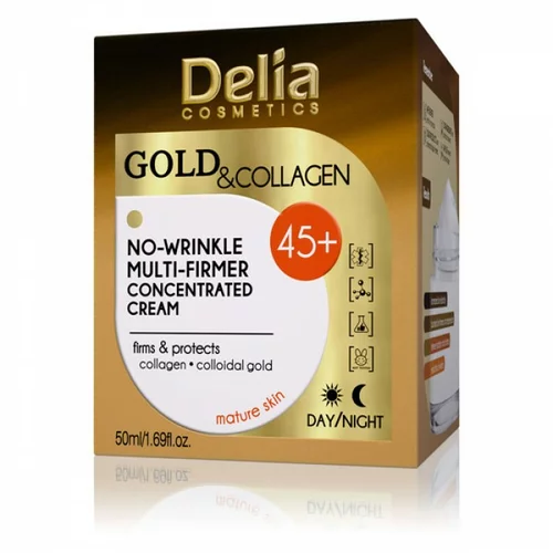 Delia GOLD & COLLAGEN Koncentrovana krema sa koloidnim zlatom i kolagenom protiv bora 45+ za učvršćivanje i zaštitu kože 50ml