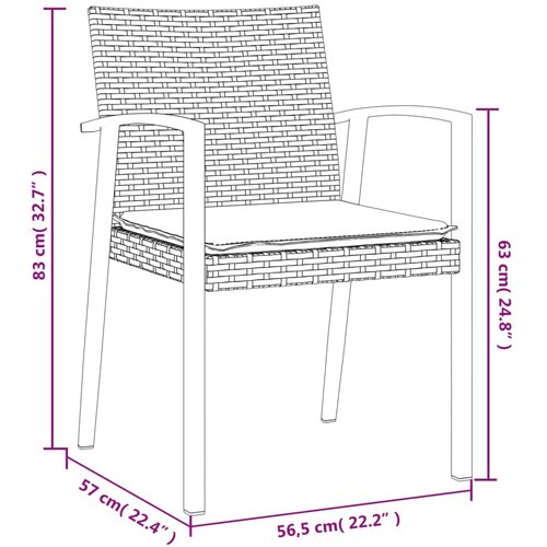  Vrtne stolice s jastucima 2 kom crne 56,5x57x83 cm poliratan Slike