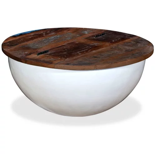 vidaXL Klubska mizica iz trdnega predelanega lesa bela oblika sklede, (20713809)