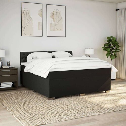 VidaXL Krevet s oprugama i madracem crni 180x200 cm od tkanine Slike