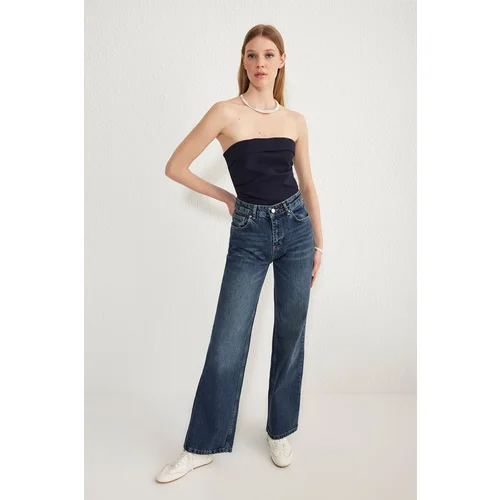 Trendyol Dark Blue High Waist Wide Leg Jeans