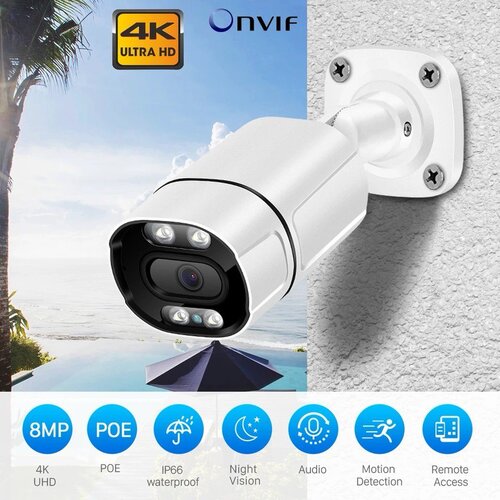  poe bullet 8MPX ip kamera &ndash; metalno kući&scaron;te, H.265, dvosmerni audio, led svetla Cene