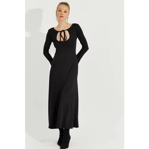 Cool & Sexy Women's Black Window Tied Maxi Dress