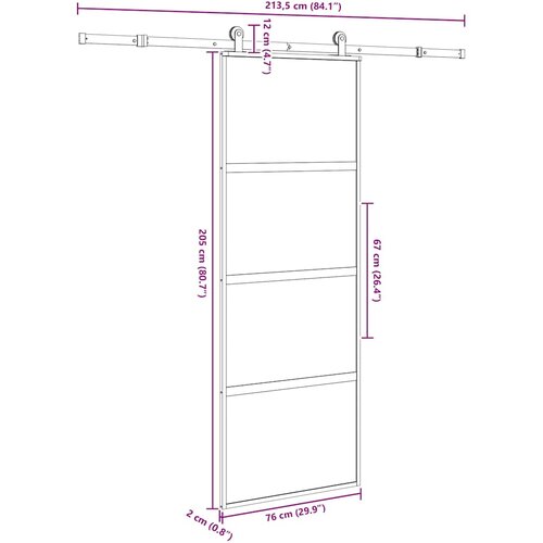  Klizna vrata s priborom 76 x 205 cm kaljeno staklo i aluminij Slike