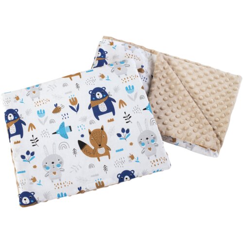 Medi Partners Quilt 55x75 + pillow 35x30 cotton + minky &amp;ndash; Animals in the forest + beige minky Slike