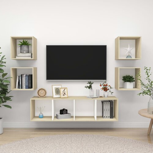 VidaXL Komplet TV omaric 5-delni bel in sonoma hrast iverna plo&amp;scaron;ča, (20912794) Slike