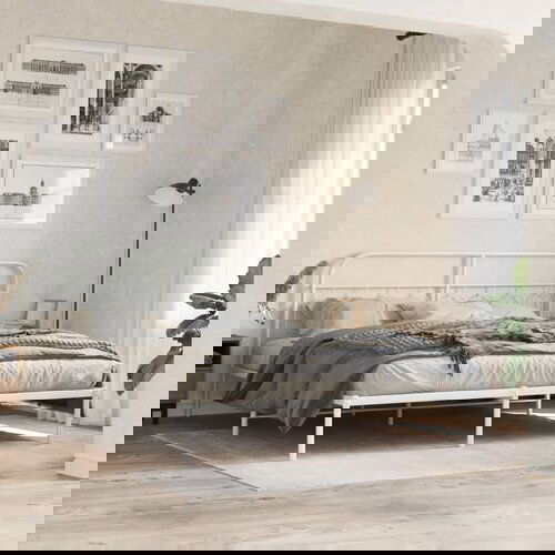  The Living Store Kovinski posteljni okvir z vzglavjem bel 183x213 cm - Posteljni Okvir, (21527074) Cene