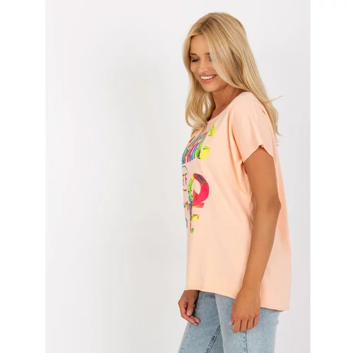 Fashion Hunters Peach blouse with a print and short sleeves