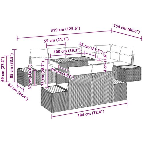  Vrtna sofa set Set od 9 Bež Ratan Tkanina Metal Slike