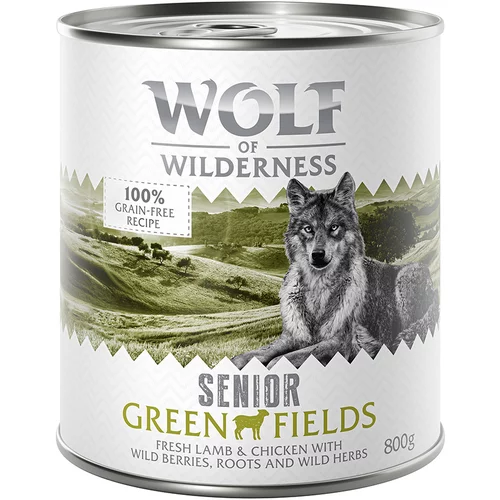 Wolf of Wilderness Ekonomično pakiranje: 24 x 800 g - Senior Green Fields - janjetina