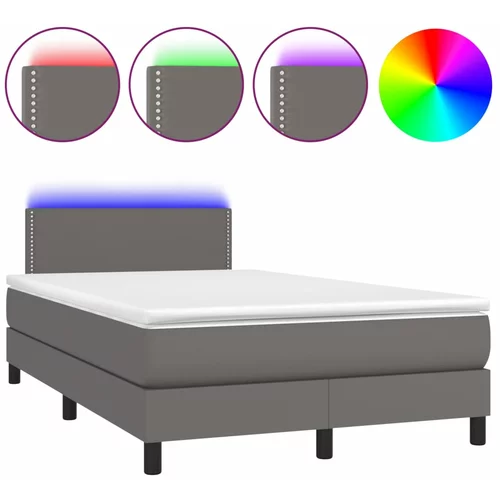 vidaXL Box spring postelja z vzmetnico LED siva 120x190 cm um. usnje, (21111231)