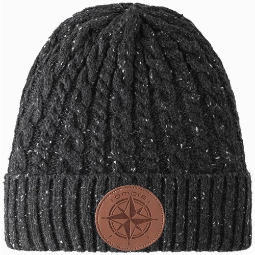 Ombre Men's beanie cap with round embossed patch - graphite Cene