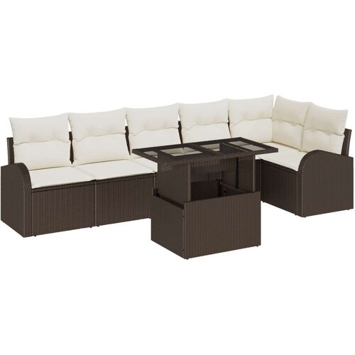  7-komadni set sofe za vrt s jastučićima smeđi poli ratan 2-sjedalna sofa za vrt s pohranom i jastučićima smeđi poli ratan Slike