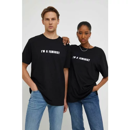 Answear Lab Pamučna majica boja: crna, s tiskom