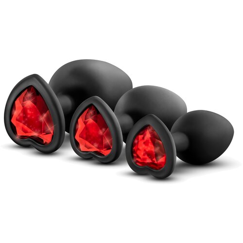 SuperLove Heart Jewel Silicone Butt Plugs Training Kit Black-Red Cene