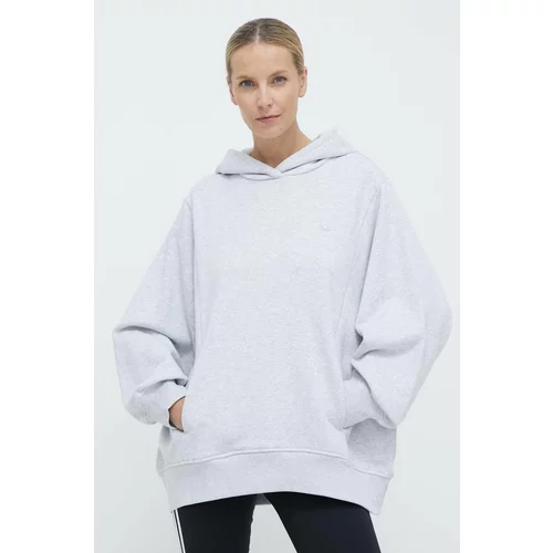 Adidas Bombažen pulover Hoodie ženski, siva barva, s kapuco, IX2344