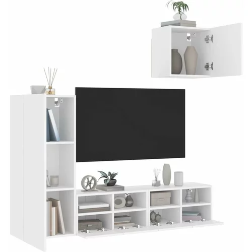  4-dijelni zidni TV elementi bijeli od konstruiranog drva