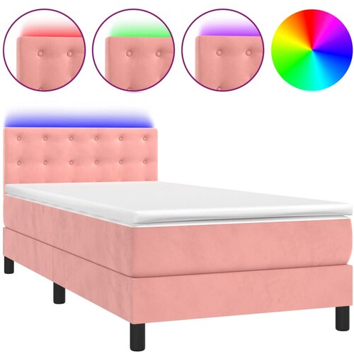 VidaXL Box spring postelja z vzmetnico LED roza 90x190 cm žamet, (21118415) Slike