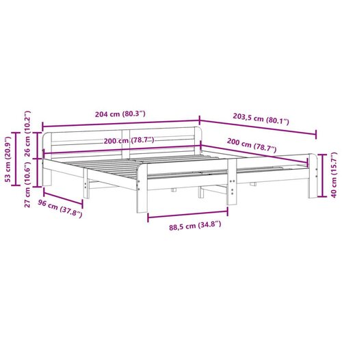 VidaXL okvir kreveta bez madraca 200 x 200 cm od masivne borovine Slike