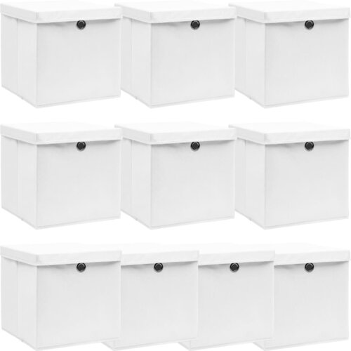 VidaXL Kutije za pohranu s poklopcima 10 kom bijele 32x32x32 cm tkanina Slike