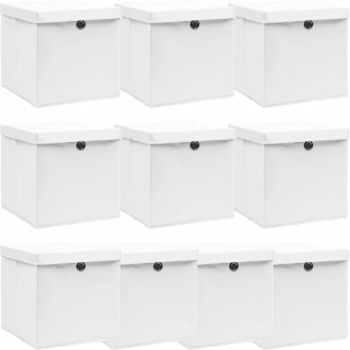 vidaXL škatle za shranjevanje s pokrovi x 10 bele 32x32x32 cm blago