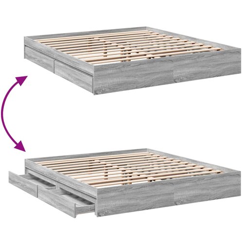  Okvir za krevet s ladicama boja hrasta 200x200 cm drveni Slike