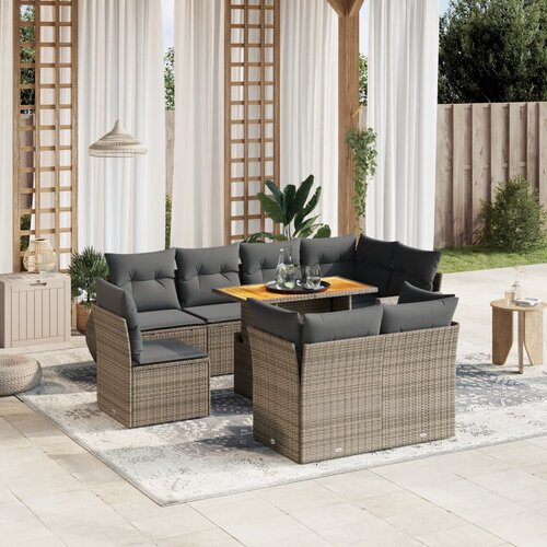 vidaXL 9-dijelni set vrtnih sofa od poliratana s jastucima sivi Cijene