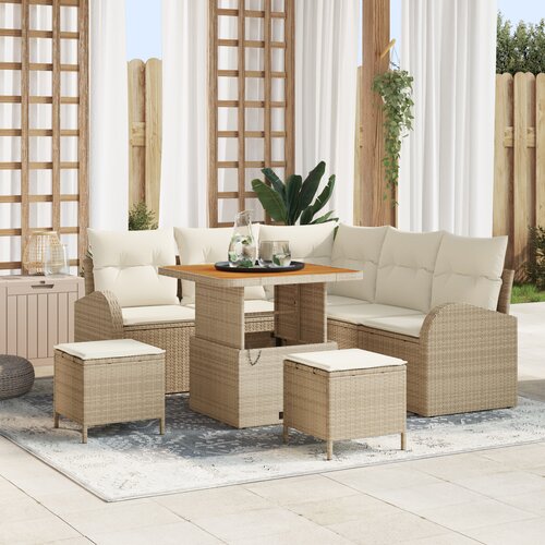 VidaXL 8-dijelni vrtni sofa set s jastučićima bež poli ratan akacija Slike