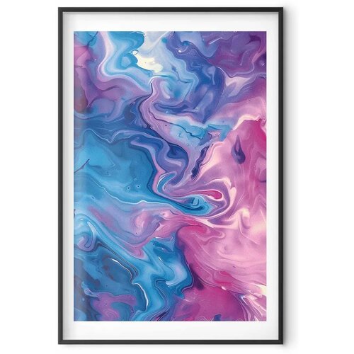  Plakat Night Flows - abstract waves in shades of blue and purple 60x90 Crni okvir s margom Slike