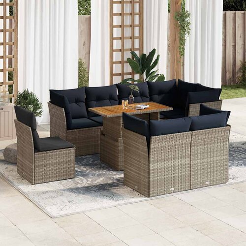 vidaXL 9-dijelni set vrtnih sofa od poliratana s jastucima sivi Cijene
